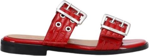 Ganni Feminine Buckle Two Strap Sandal Na Kvinde Racing Red Flade Sand...