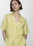 MANGO Printed Shortsleeved Shirt Kvinde Bright Yellow Kortærmede Skjor...