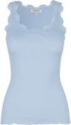 Rosemunde Silk top w/ Lace Kvinde Heather Sky Toppe Str L - hos Magasi...