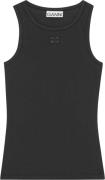 Ganni Soft Cotton Rib Tank Top Kvinde Black Kortærmede T-shirts Str L ...