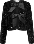 ONLY Onlanika Sequins LS BOW TOP WVN Kvinde Blå Toppe Regular Fit Str ...