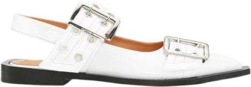 Ganni Feminine Buckle Ballerina Naplack Kvinde Egret Loafers Str 40 - ...