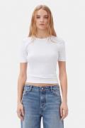 Ganni Soft Cotton Rib Short Sleeve Tshir Kvinde Bright White Kortærmed...