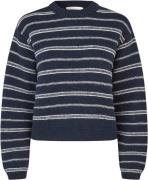 Modström Lineusmd Stripe Oneck Kvinde Navy Sky Soft White Stripe Sweat...