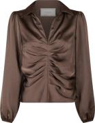 Neo Noir Mille Heavy Sateen Blouse Kvinde Dark Brown Langærmede Bluser...