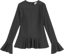 Ganni Compact Stripe Jersey Peplum Blouse Kvinde Black Langærmede Blus...