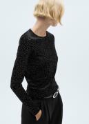 MANGO Longsleeved T-shirt With Rhineston Kvinde Black Kortærmede T-shi...