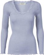 Rosemunde Silk Tshirt w/ Lace Kvinde Heather Sky Langærmede T-shirts S...