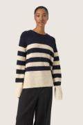 Soaked in Luxury Slselta Striped Pullover Kvinde Night Sky W Sandshell...