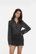 ROTATE Birger Christensen Beaded Fitted Shirt Kvinde Grey Pinstripe La...