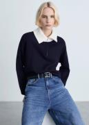 MANGO Contrast Collar Knit Sweater Kvinde Navy Sweaters Str L - hos Ma...