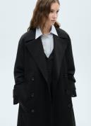 MANGO Long Oversized Doublebreasted Tren Kvinde Black Overgangsjakker ...