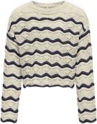 ONLY Kogdonna LS Oneck Stripe Structure Kvinde Birch/night Sky Sweater...