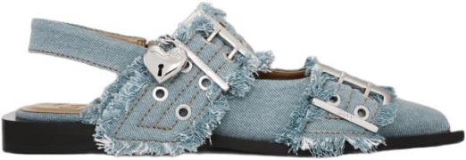 Ganni Feminine Buckle Ballerina Charms De Kvinde Faded Denim Ballerina...